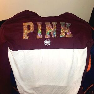 PINK Sequin 3/4 zip up cowl neck long sleeve sweatshirt